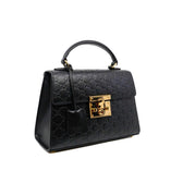 Gucci Padlock Top Handle in Double G Leather Black – Oxidized Elegance, Back view | Sold Attire