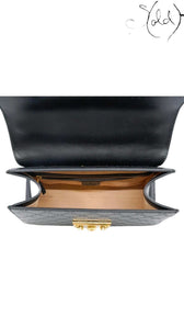 Gucci Padlock Top Handle in Double G Leather Black – Oxidized Elegance, Detail view | Sold Attire