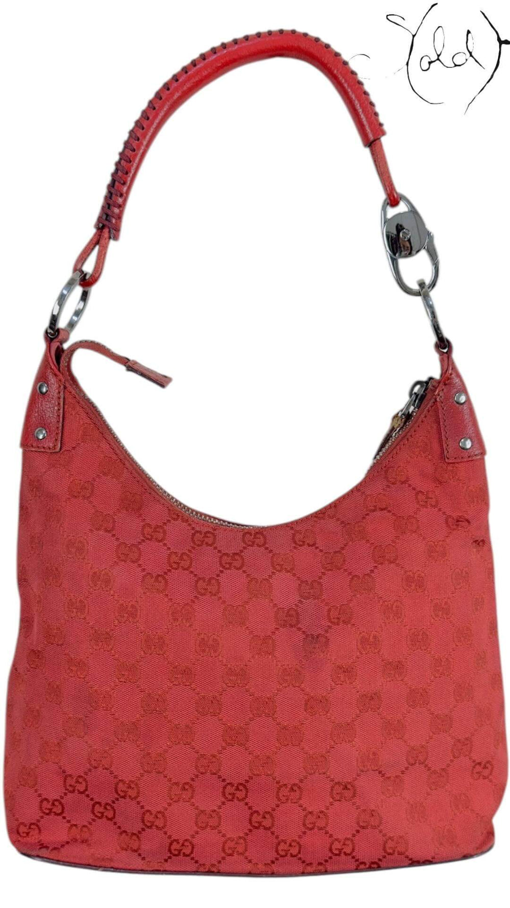 Gucci Red GG Canvas Hobo – Silver Hardware, Back view | Sold Attire