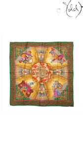 gucci teatro opera green silk scarf, full view