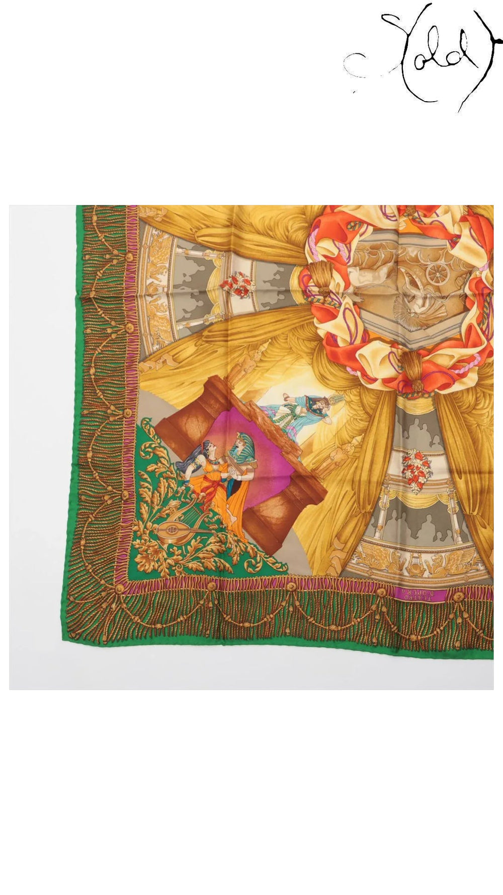 gucci teatro opera green silk scarf, detail view 4