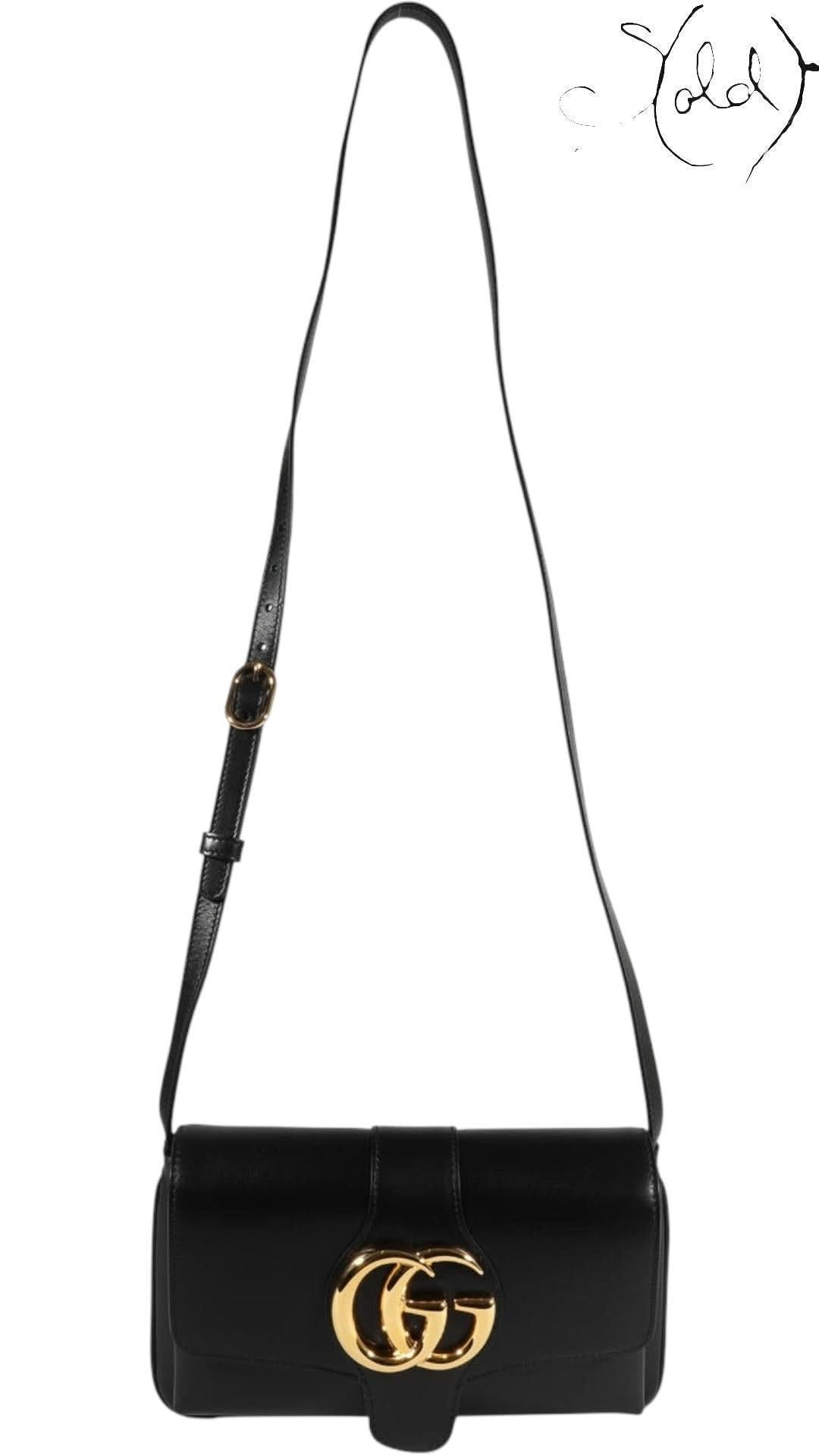 Gucci Shoulder Bags Gucci Arli Small Shoulder Bag Black Leather GG Hardware | Sold Attire