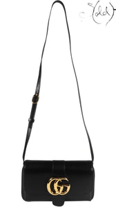 Gucci Arli Small Shoulder Bag Black Leather GG Hardware, Back view | Sold Attire