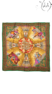 gucci teatro opera green silk scarf, full view