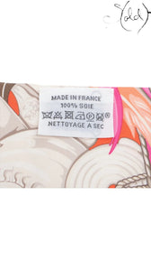 Sold Attire Hermes Twilly Danse Pacifique silk scarf care label showing 100% silk and Made in France details.