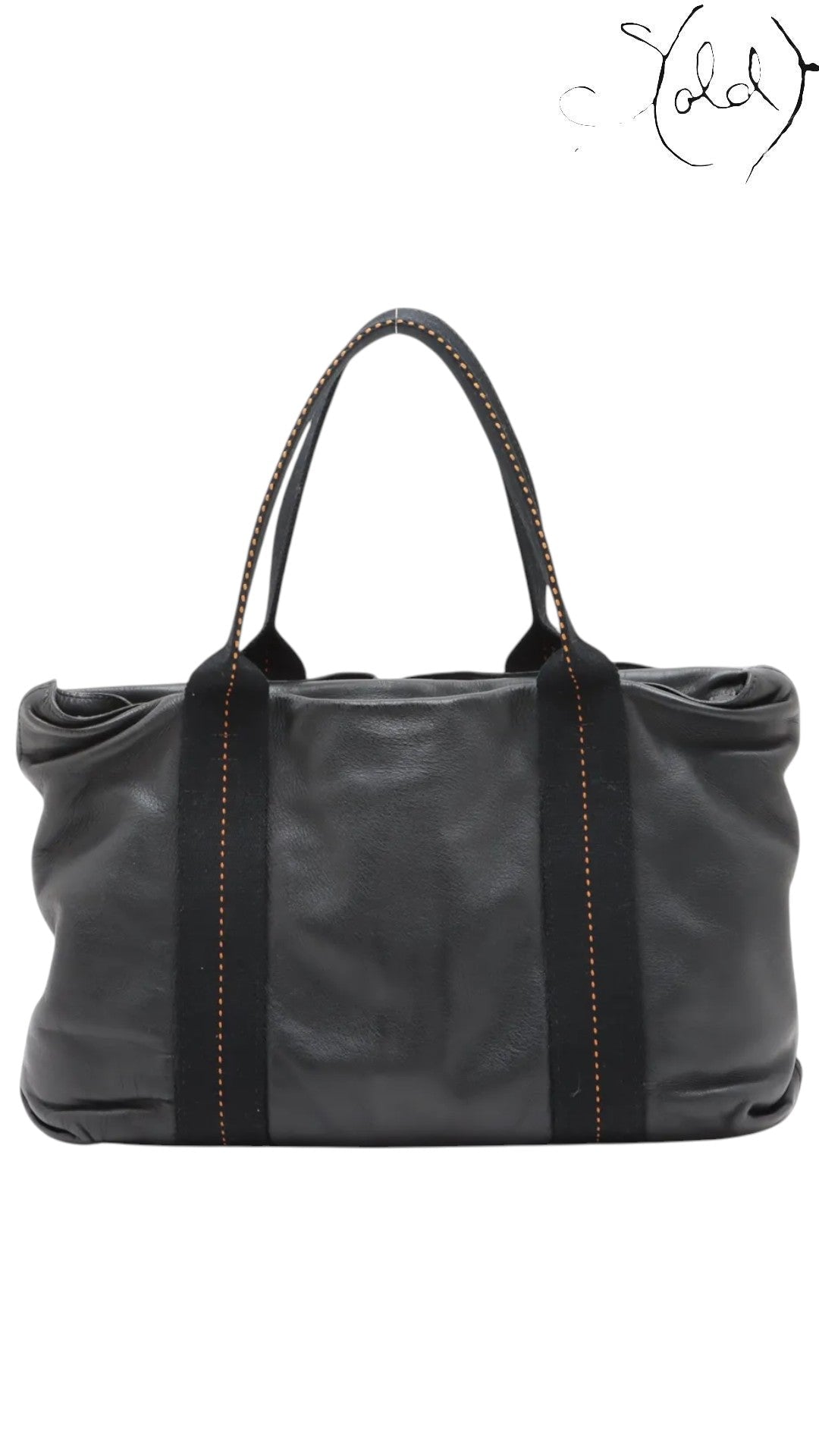 Sold Attire black Veau Derma leather Hermès Caravan Horizontal MM tote with silver hardware and contrast stitching.
