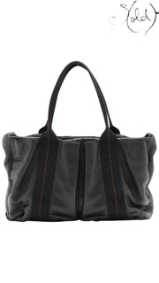 Hermès Caravan Horizontal MM Black Veau Derma with Orange Strap