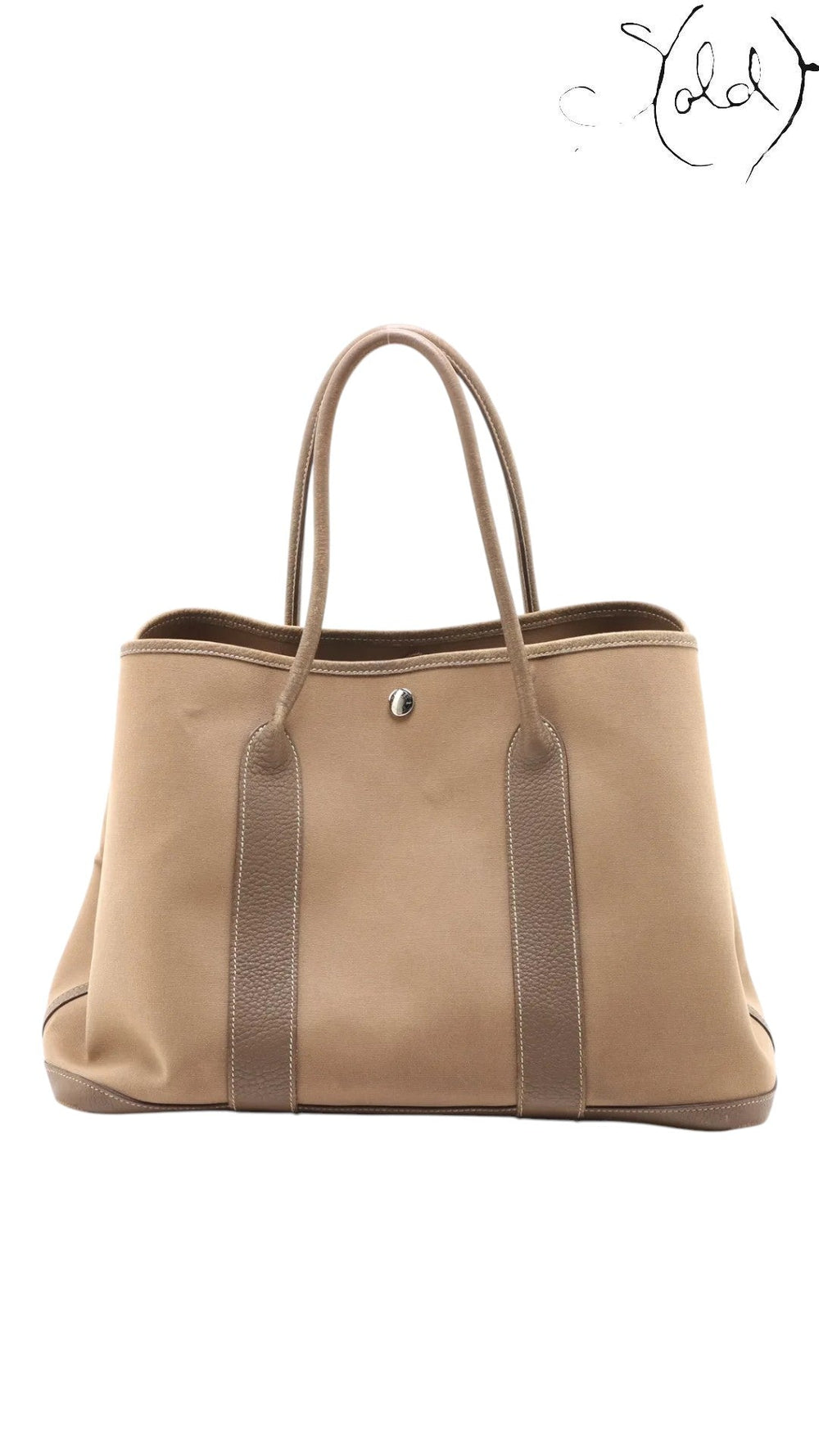 Sold Attire pre-owned Hermes Garden Party 36 PM tote in Etoupe Toile Officier canvas and Negonda leather with silver hardware