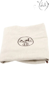 Sold Attire branded Hermes dust bag in beige herringbone canvas with the iconic horse and carriage logo print