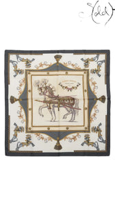 Hermes Carre 90 Harnais Francais Grey Silk Scarf - full view