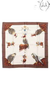 Hermes Carre 90 Chasse a Vol Brown Silk Scarf - full view