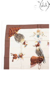 Hermes Carre 90 Chasse a Vol Brown Silk Scarf — detail view 2