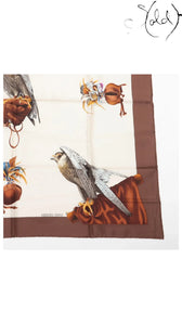 Hermes Carre 90 Chasse a Vol Brown Silk Scarf — detail view 4