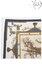 Hermes Carre 90 Harnais Francais Grey Silk Scarf — detail view 2