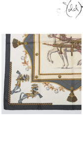 Hermes Carre 90 Harnais Francais Grey Silk Scarf — detail view 5