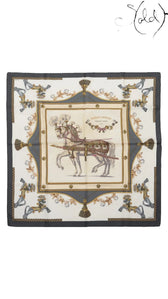 Hermes Carre 90 Harnais Francais Grey Silk Scarf - full view