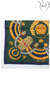 Hermes Carre 90 Kosmima Navy Khaki Silk Scarf — detail view 5