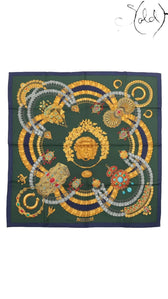 Hermes Carre 90 Kosmima Navy Khaki Silk Scarf - full view