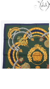 Hermes Carre 90 Kosmima Navy Khaki Silk Scarf — detail view 2