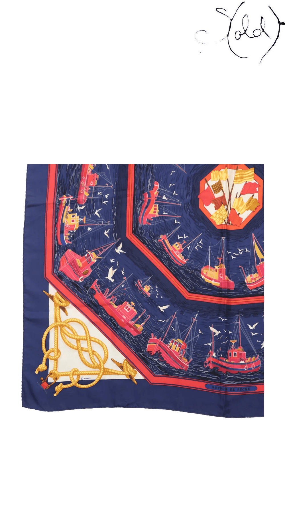 Hermès Retour de Pêche 90 Navy Silk Scarf - view 5