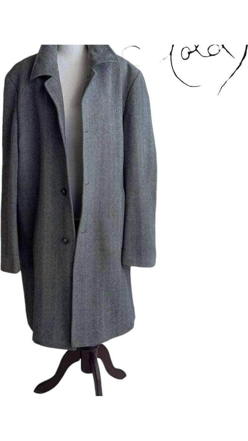 Hugo Boss Grey Herringbone Coat – XL Size, Back view | Sold Attire