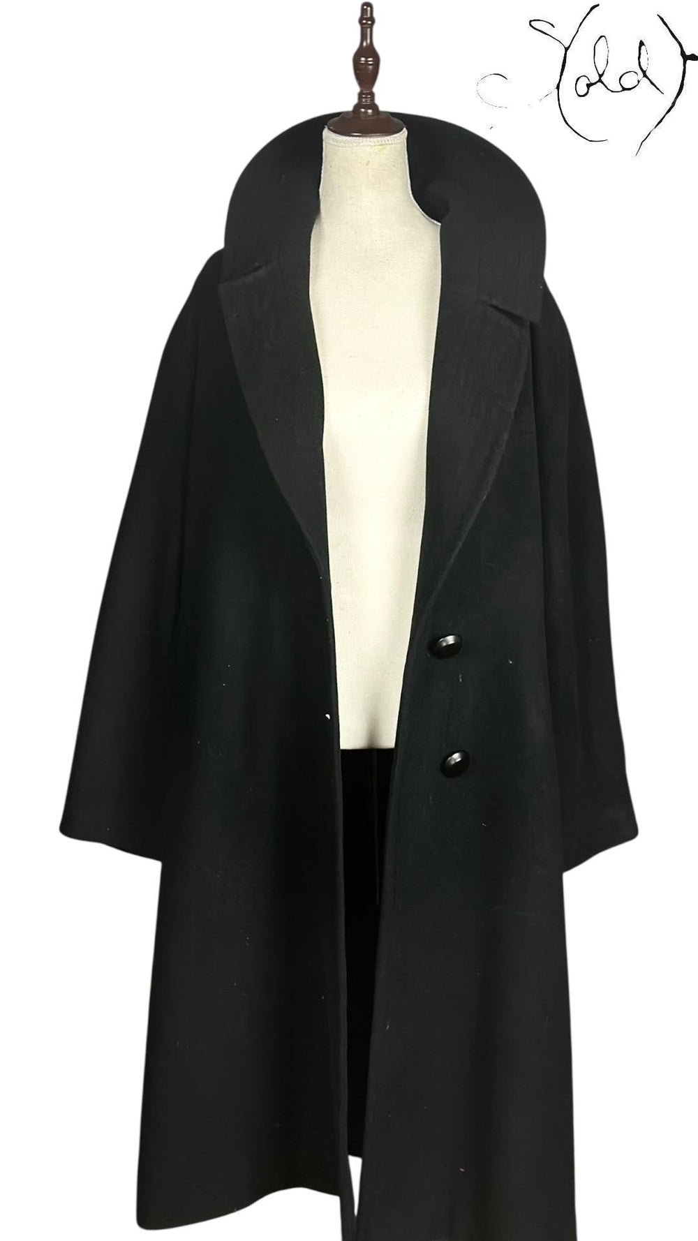 Jil Sander Wool Coat Black Kimono Sleeves Late 2010s Size 45, Hardware detail | Sold Attire