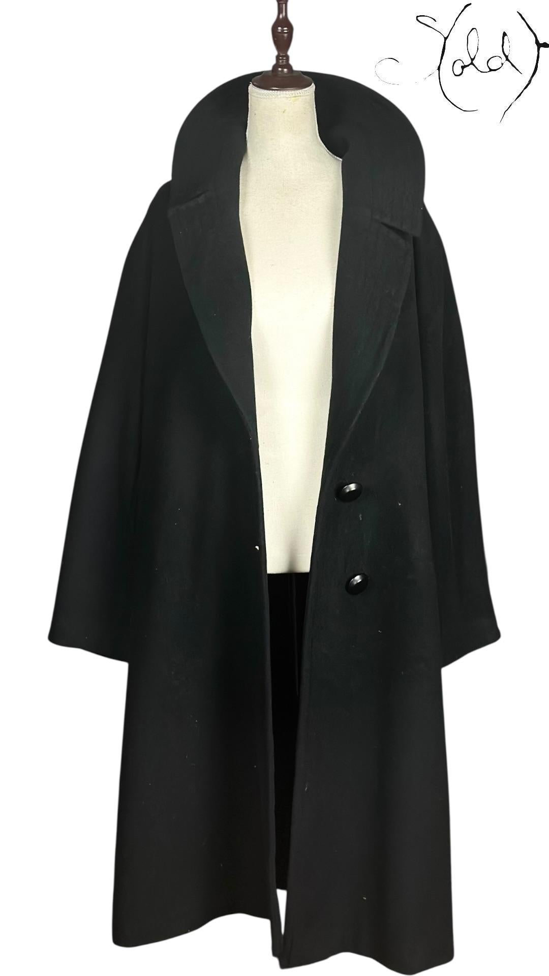 Jil Sander Wool Coat Black Kimono Sleeves Late 2010s Size 45 — Detail view | Sold Attire