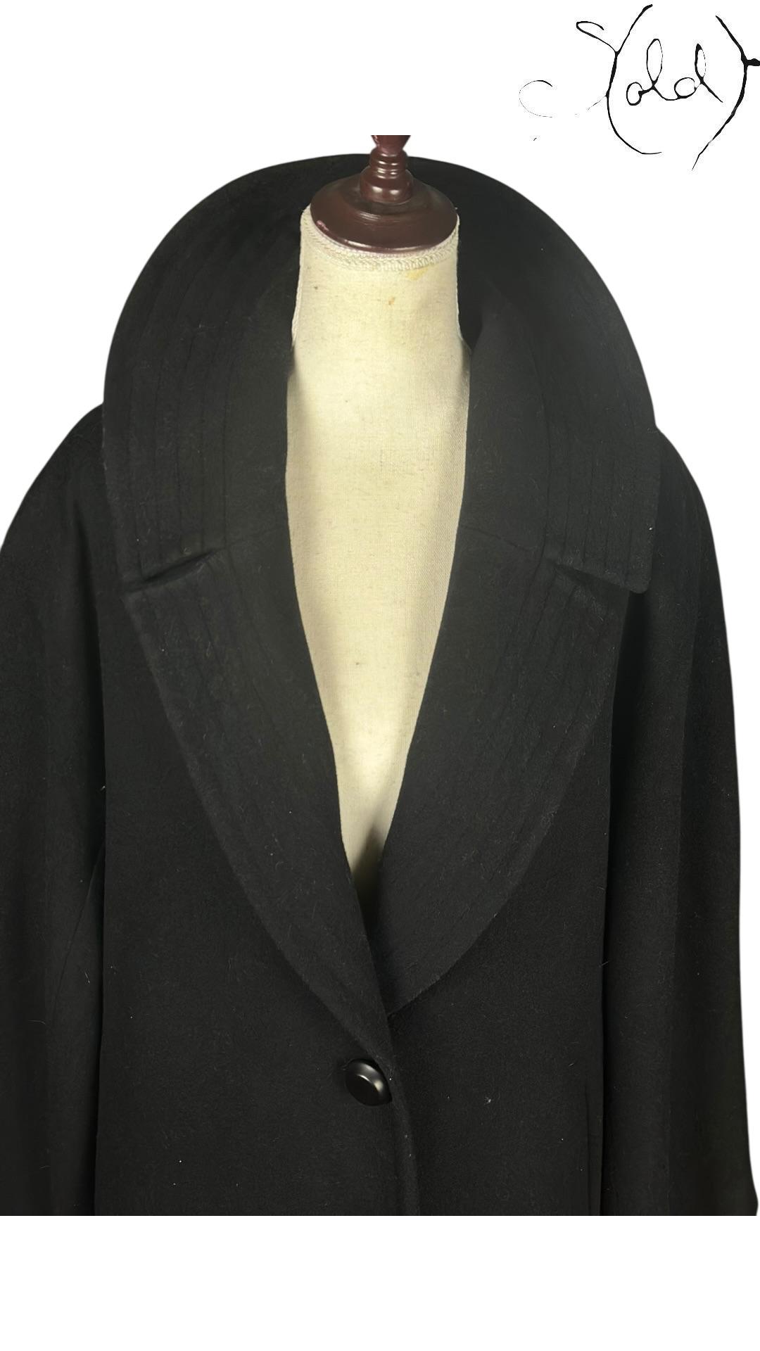 Jil Sander Wool Coat Black Kimono Sleeves Late 2010s Size 45 — Interior view | Sold Attire