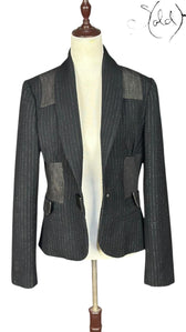 Just Cavalli Pinstripe Blazer Leather Trim Black 2010s Size 42, Interior view | Sold Attire