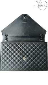 Saint Laurent Envelope Large Grained Leather Bag Black 2010s, Interior view | Sold Attire
