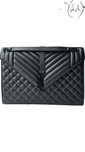 Saint Laurent Envelope Large Grained Leather Bag Black 2010s, Back view | Sold Attire