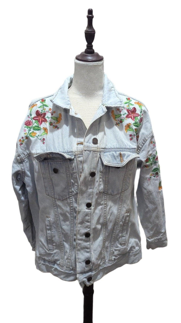 Light - Wash Embroidered Denim Jacket - Vintage Charm - Sold Attire