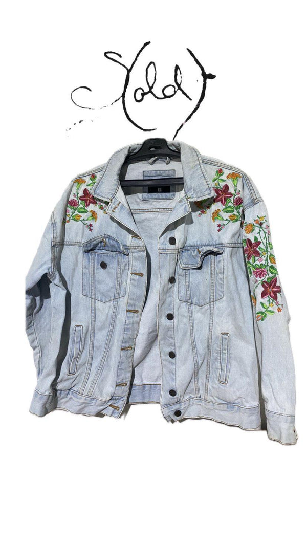 Light - Wash Embroidered Denim Jacket - Vintage Charm - Sold Attire