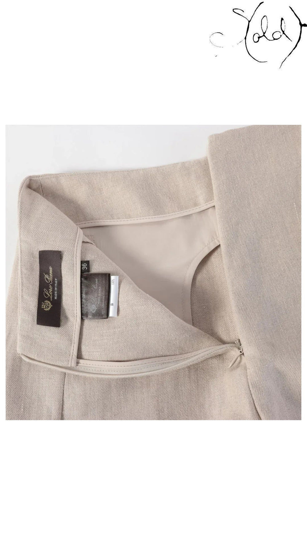 loro piana beige linen skirt, detail view 3