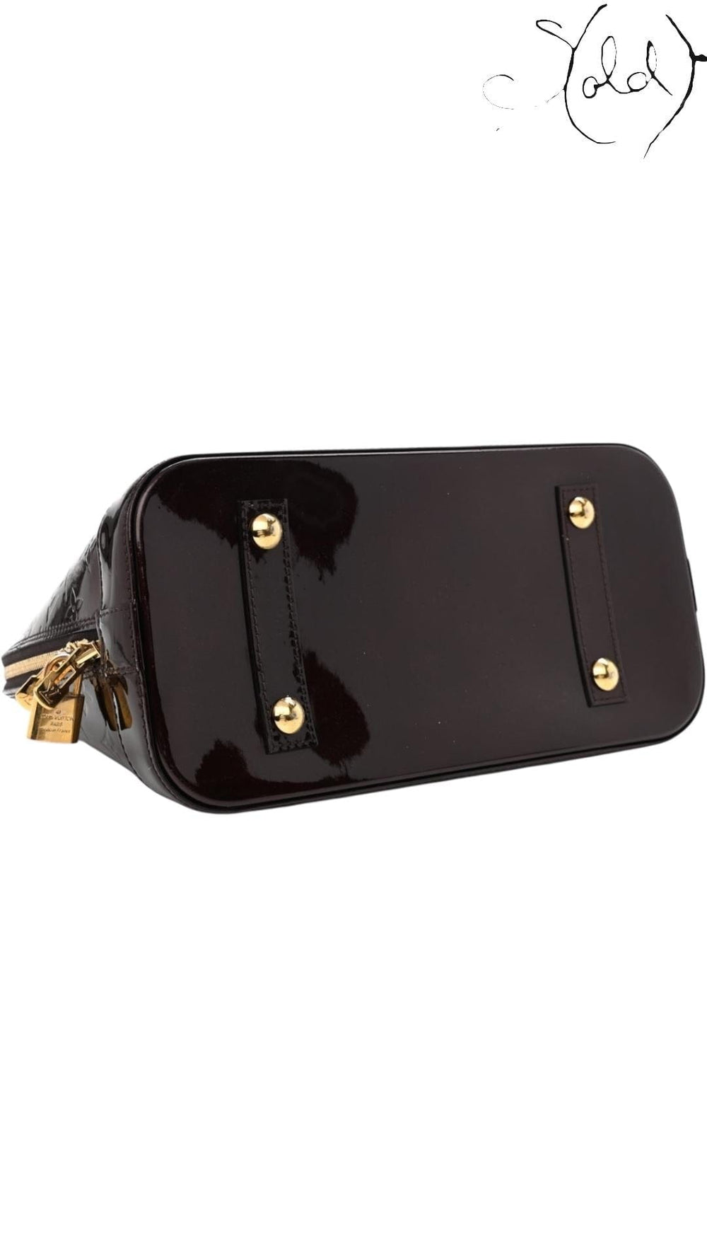 Louis Vuitton Alma BB Vernis – Amarante Patent, Hardware detail | Sold Attire