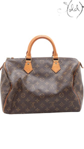 Sold Attire vintage Louis Vuitton Speedy 30 bag in brown monogram coated canvas with honey-patina vachetta leather