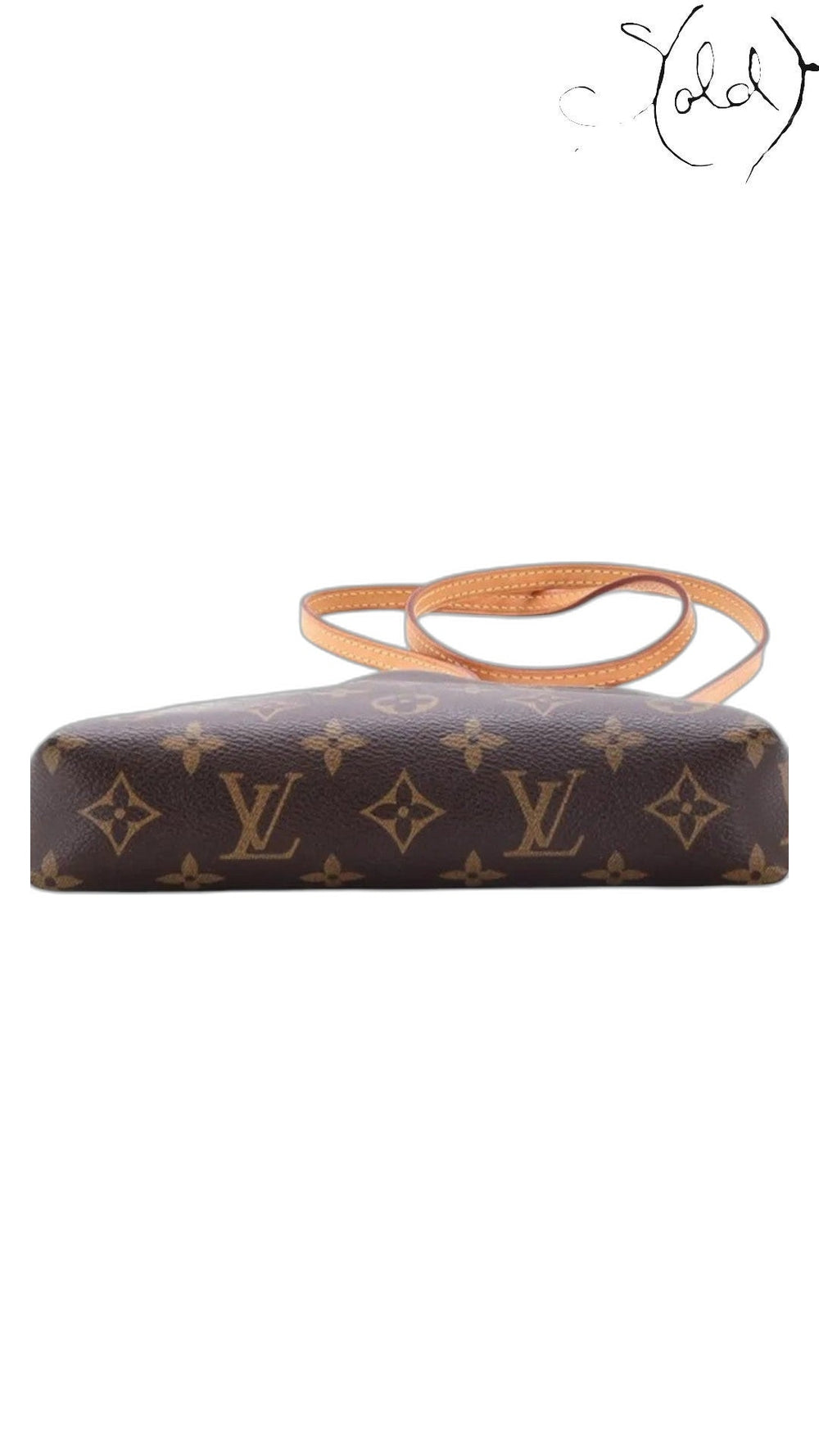 Sold Attire Louis Vuitton Pallas Clutch in brown Monogram coated canvas with a vachetta leather shoulder strap