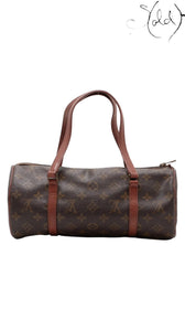 Sold Attire vintage Louis Vuitton Papillon 30 barrel bag in brown Monogram coated canvas with vachetta leather handles