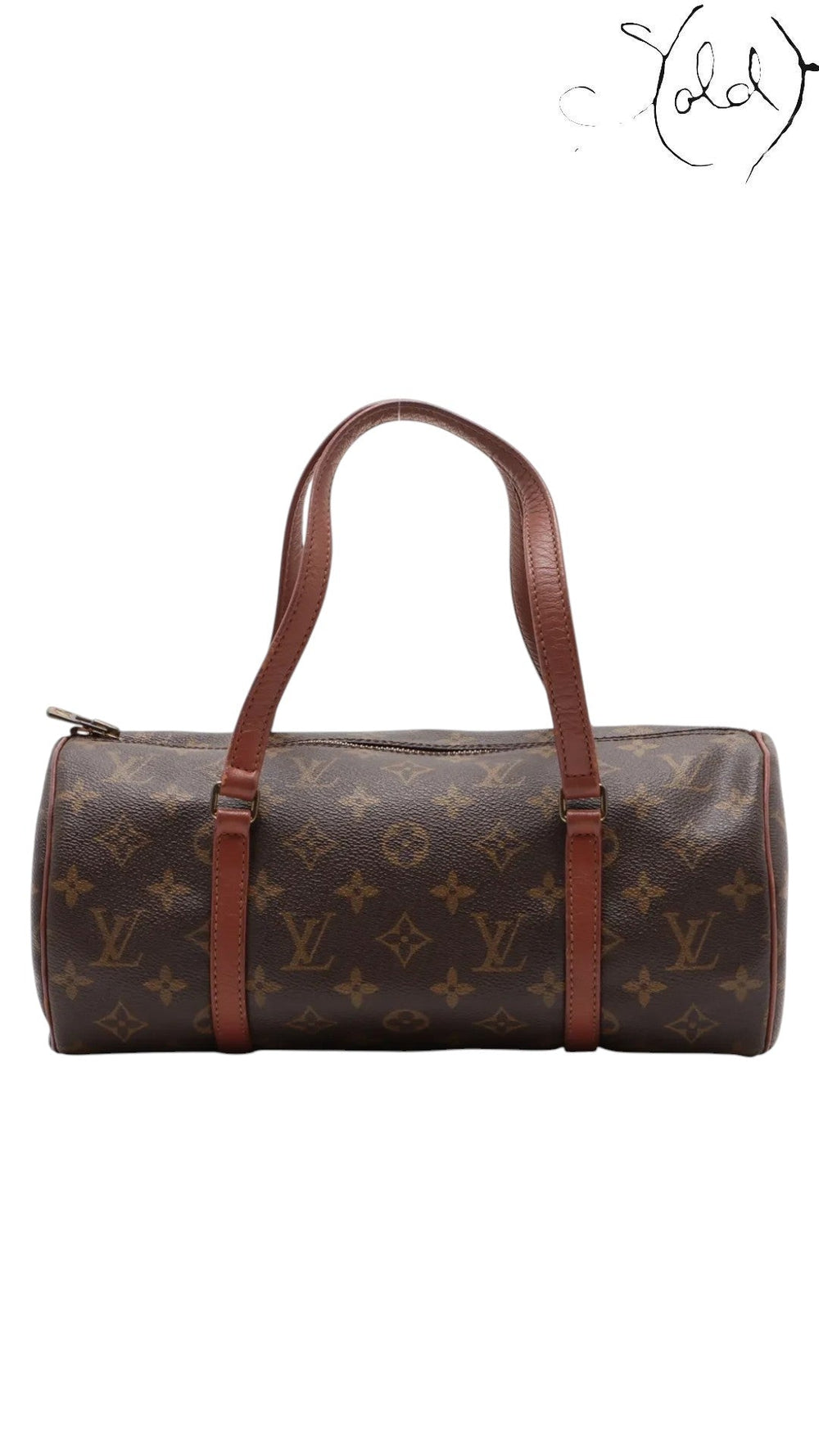 Sold Attire vintage Louis Vuitton Papillon 30 barrel bag in brown Monogram coated canvas with vachetta leather handles