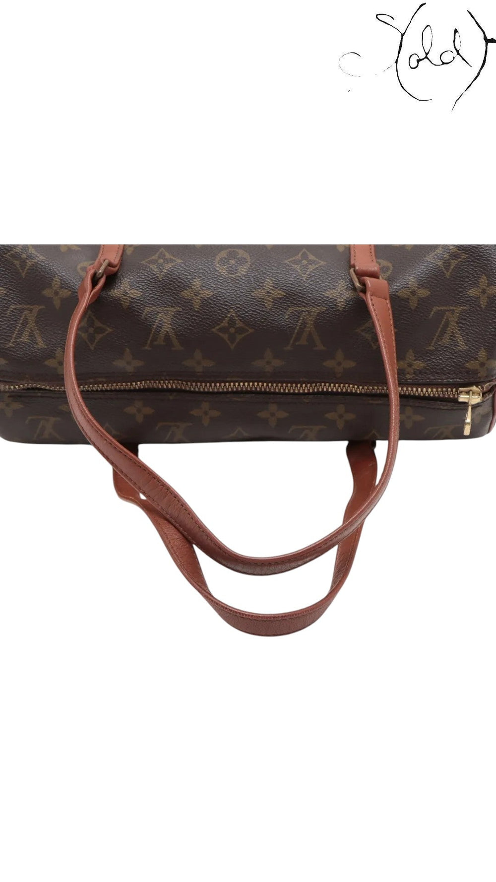 Sold Attire brown Louis Vuitton Monogram Papillon 30 with pouch, coated canvas with vachetta leather trim and brass hardware.