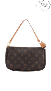 Sold Attire pre-owned Louis Vuitton Monogram Pochette Accessoires M51980 in brown coated canvas with leather strap