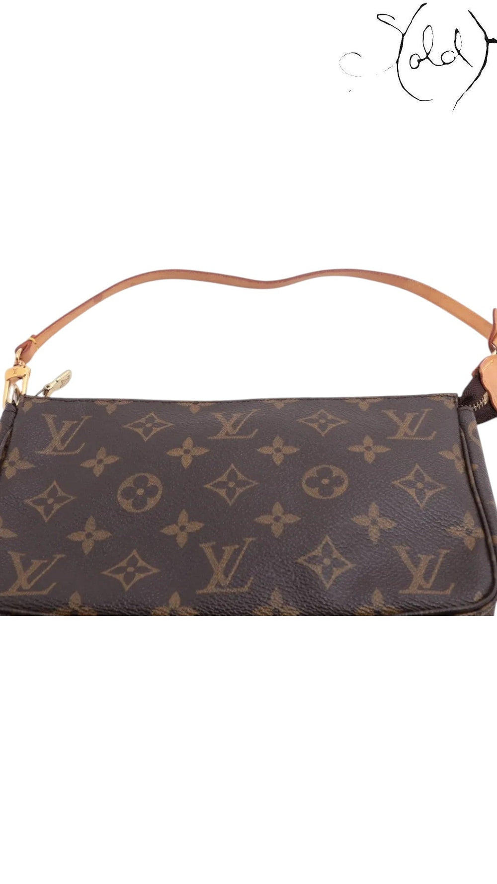 Sold Attire pre-owned Louis Vuitton Monogram Pochette Accessoires M51980 in brown coated canvas with leather strap.