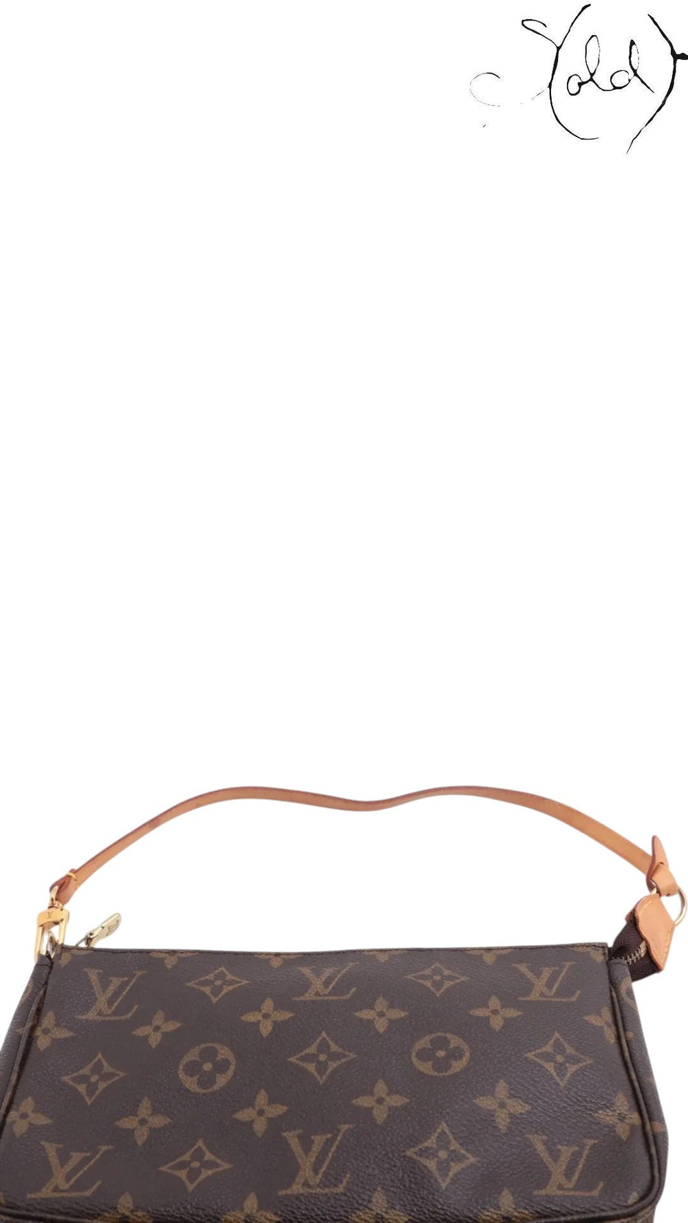 Sold Attire pre-owned Louis Vuitton Pochette Accessoires in brown Monogram coated canvas with vachetta leather strap.