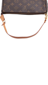Sold Attire pre-owned Louis Vuitton Pochette Accessoires in brown Monogram coated canvas with vachetta leather strap.