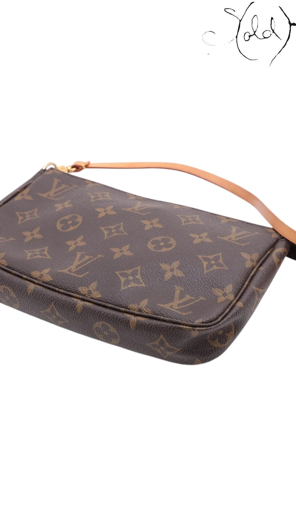 Sold Attire pre-owned Louis Vuitton Pochette Accessoires in brown Monogram coated canvas with vachetta leather strap