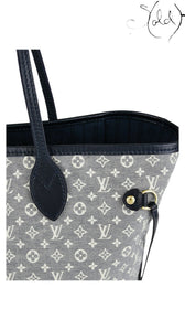 Sold Attire Louis Vuitton Neverfull MM tote in Encre Monogram Idylle canvas with navy calfskin trim and gold hardware