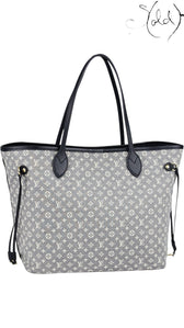 Sold Attire Louis Vuitton Neverfull MM tote in Encre Monogram Idylle canvas with navy calfskin leather trim.