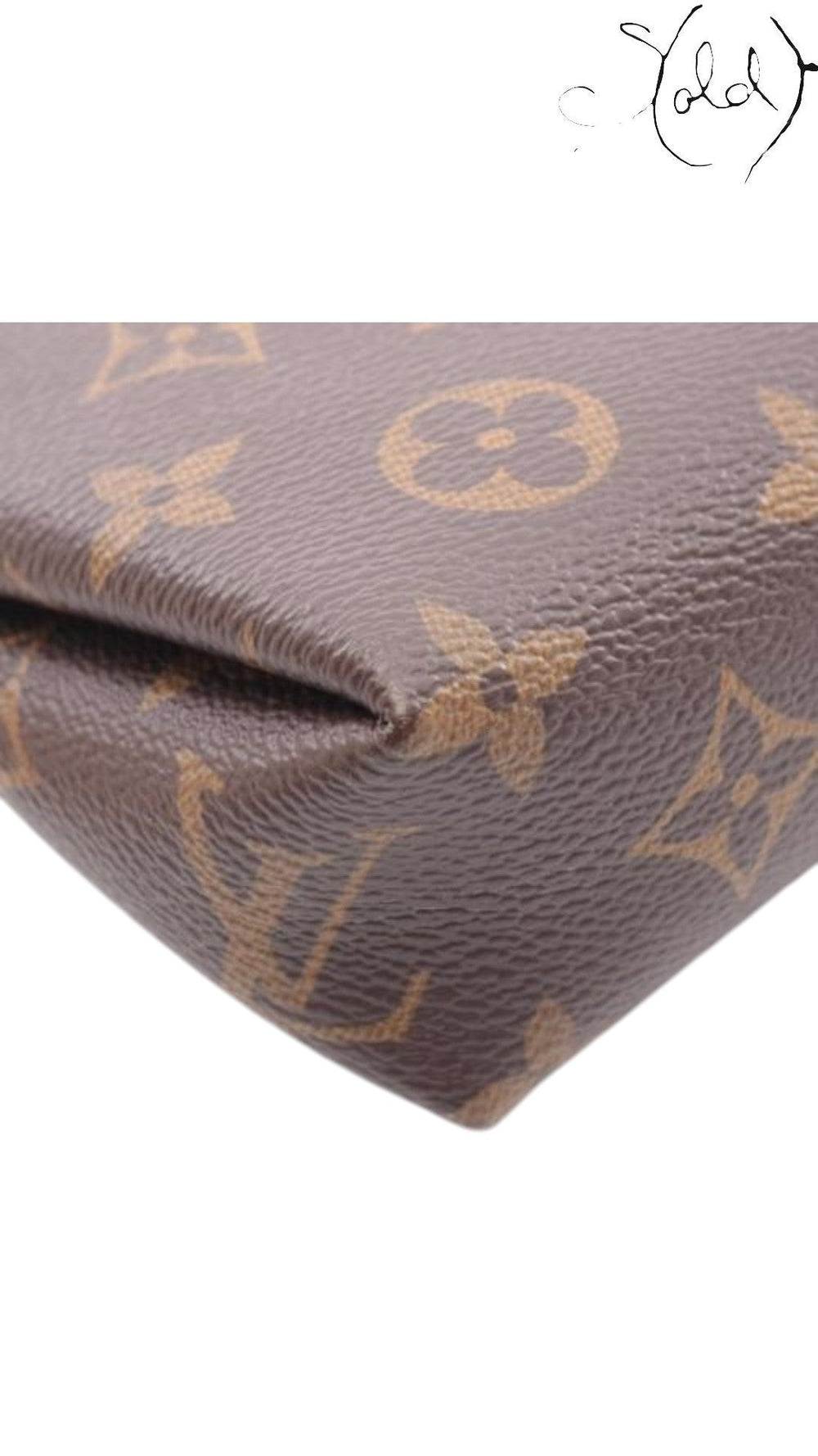 Sold Attire pre-owned Louis Vuitton Pallas Clutch in brown Monogram coated canvas with detailed corner stitching
