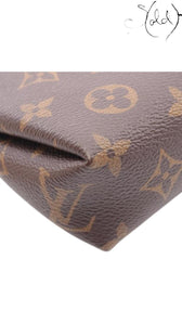 Sold Attire pre-owned Louis Vuitton Pallas Clutch in brown Monogram coated canvas with detailed corner stitching