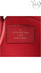 Sold Attire Louis Vuitton Pallas Clutch interior red leather heat stamp label made in Spain